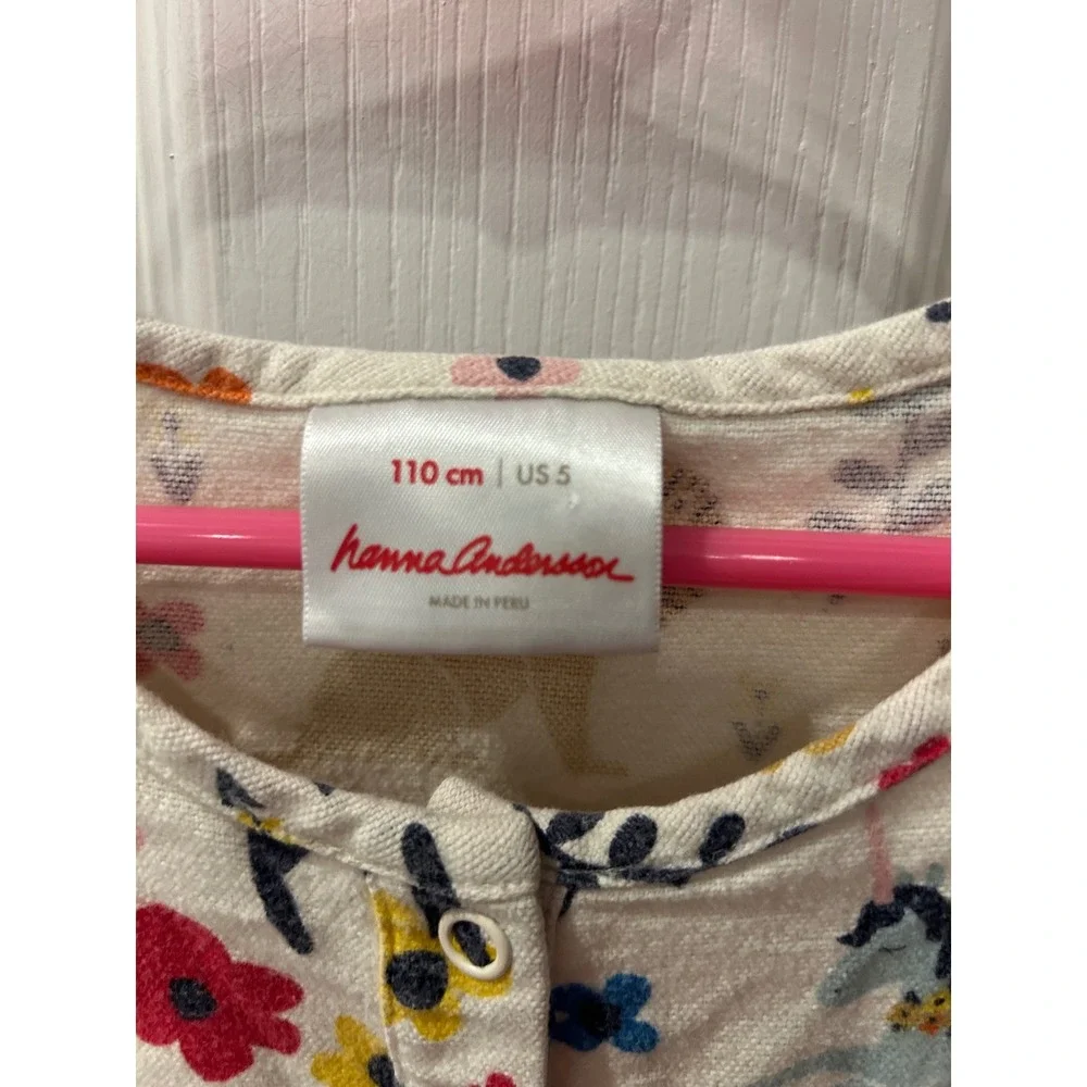 Hanna Andersson Girls Floral Unicorn Lion Long Sleeve Dress Cream 110 US 5 k7004